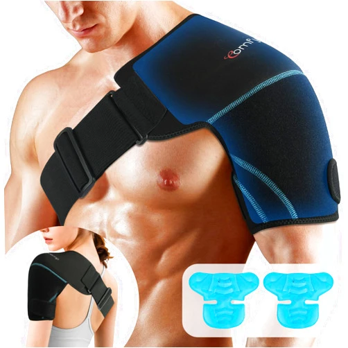 Comfytemp Shoulder Ice Pack Wrap, 2 Gel Packs+1 Shoulder Brace, FSA HSA Eligible, Ice Sleeve for Injuries Reusable, Physical Therapy Cold Compression for Arm Rotator Cuff Pain Relief, Surgery Recovery