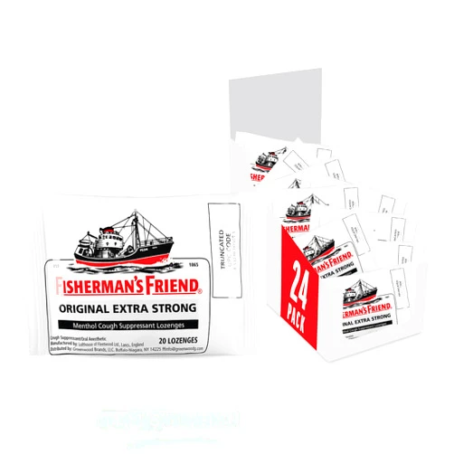 Fisherman's Friend Cough Drops, Cough Suppressant and Sore Throat Lozenges, Original Extra Strong, 10mg Menthol, 480 Drops (24 Packs of 20)
