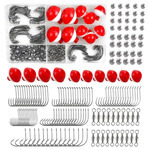 JOGFFDE Fishing Tackle Kit Basic Fishing Bobbers Tackle Kit Included Fishing Bobbers Hooks Swivels Fishing Sinkers Weights Starter Kit for Trout Bass Catfish Panfish