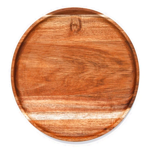 YANGQIHOME Round Wood Tray, Acacia Wooden Serving Tray, Serving Platter, Appetizer Charcuterie Board, Tray Organizer for Kitchen/Countertop, 13.8 x 13.8 x 0.8 inch