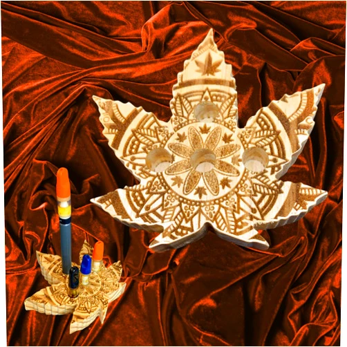 Staggwood Vape Pen Holder - Marijuana Leaf Mandala Engraved - Solid Pine, Holds 510 Thread Vape Pens &/or Cartridge