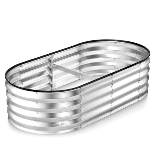 Plant & Plot Galvanized Raised Garden Beds Outdoor // 4×2×1 ft Planter Raised Beds for Gardening, Vegetables, Flowers // Large Metal Garden Box (Silver) // Patent Pending Tool-Free Assembly