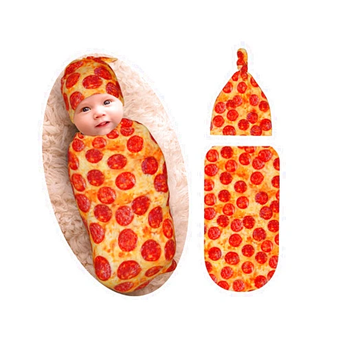 Osvbs Burrito Pizza Baby Stuff Newborn Swaddle Blanket with Beanie Set, Soft and Stretchy Baby Blanket Swaddle Sack for Boy and Girl