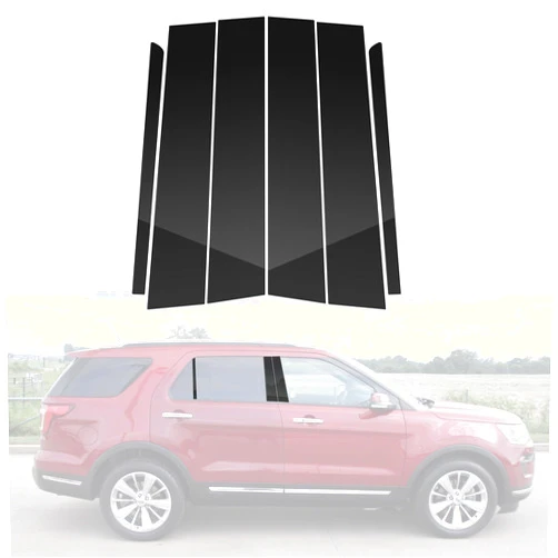 BASIKER Fit for 2011 to 2019 Ford Explorer Pillar Post Trim Kit, Door Window B Pillar Glossy Black Cover, Strong Toughness PC Material, Door Pillar Moldings Stickers Set