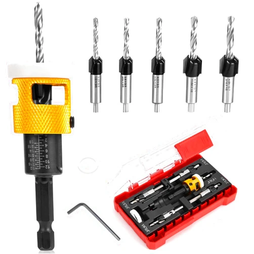 Burtok 5PCS Countersink Drill Bit Set, Low Friction Depth Stop, 1/8 9/64