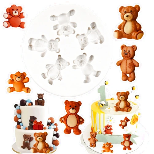 FCKEMLDS Bear Silicone Fondant Molds Bear Candy Chocolate Molds For Cake Decoration Cupcake Topper Chocolate Candy Polymer Clay Gum Paste
