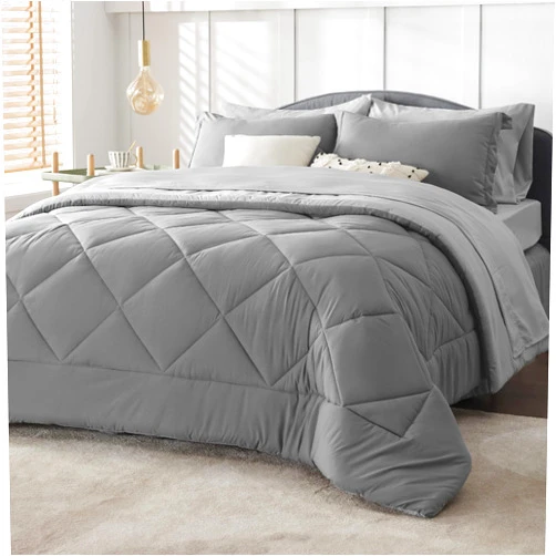 Bedsure Queen Comforter Set - 7 Pieces Reversible Comforters Queen Size Bed Set Bed in a Bag with Comforter, Sheets, Pillowcases & Shams, Grey Bedding Sets