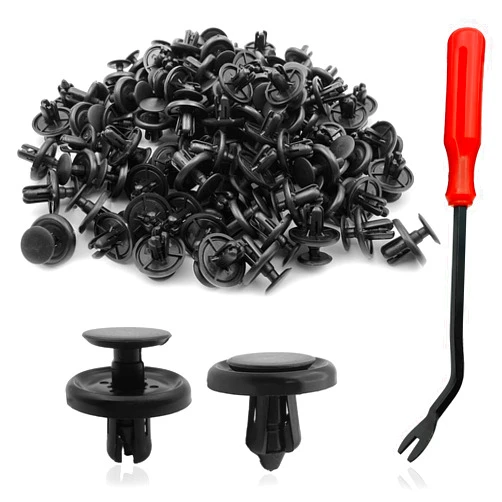 TOPCNOEM 100Pcs Nylon Engine Under Cover Push-Type Retainer Clips Engine Splash Shield Fender Liner Trunk Lid Trim with Bonus Fastener Remover Compatible with Toyota Lexus 90467-07201