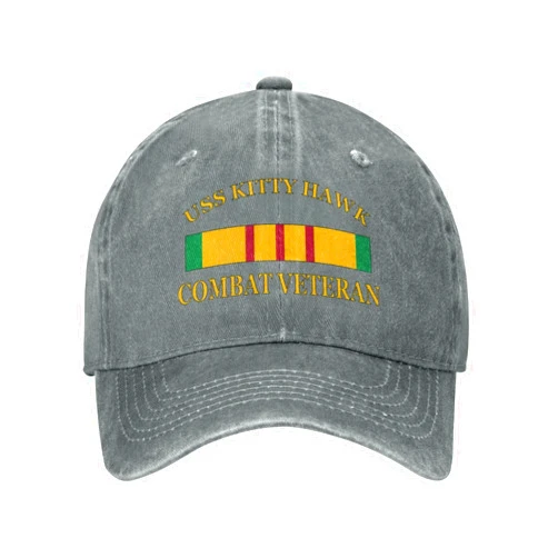 Gwager USS Kitty Hawk Cv-63 Unisex Sandwich Cap Denim Hats Baseball Caps Adult Hat, Gray