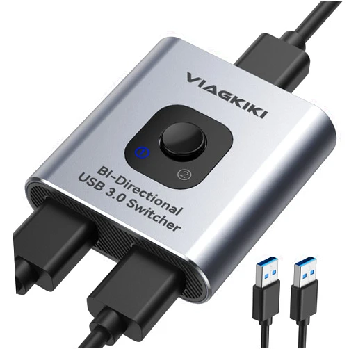 Viagkiki USB Switch 3.0 KVM Switch,Bi-Directional USB Switch Selector 2 in 1 Out/1 in 2 Out, Viagkiki USB Switcher 2 Computers Share 1 USB Devices for PCs Mouse Keyboard Printer Scanner (with 2 USB 3.0 Cables)