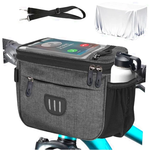 MATTISAM Bike Handlebar Bag with Rain Cover, Shoulder Strap, Bike Basket Front with Phone Holder 6.8