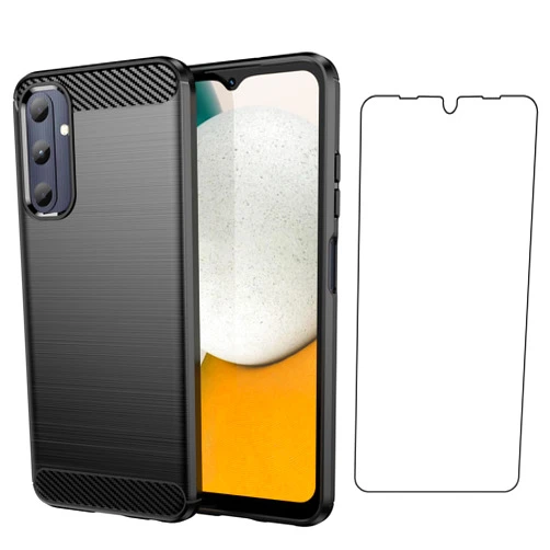 Asuwish Phone Case for Samsung Galaxy A05s/A05 with Tempered Glass Screen Protector Cover and Cell Accessories Slim TPU Soft Hybrid Silicone Rubber Ao5s Ao5 A 05s 05 Carbon Fiber Women Men Black