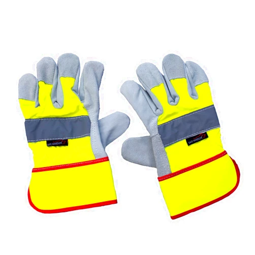 SAFE HANDLER Reflect Pro Rigger Gloves | High Vis Work Gloves for Men & Women, Reflective, Leather Palm and Fingertips, OSFM, Case of 72 (144 gloves)