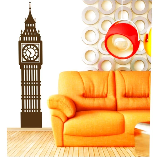 CustomVinylDecor Big Ben Clock Wall Decal | London England Tower Vinyl Decor | Sticker Decoration for Office, Home | Black, White, Gray, Blue, Red, Green, Brown, Other Colors | Small, Large Sizes