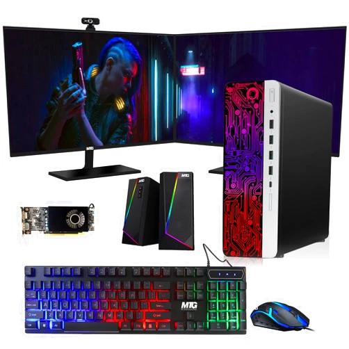 TechMagnet HP G3 Gaming Desktop PC, Intel Core i7 6th Gen, AMD RX 550 Graphics, 32GB RAM, 240GB SSD + 1TB HDD, MTG 24 Inch Dual Monitor, RGB Keyboard Mouse, Speaker, Webcam, Win 10 Pro (Renewed)