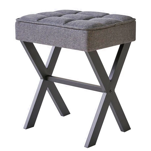 IBUYKE Square Makeup Stool with X-Leg Foot Rest, Linen Footrest Stool, Ottoman Seat Vanity Stool, Multi-Use as Small Side Table, for Bedroom, Living Room, Dark Gray LG-70G