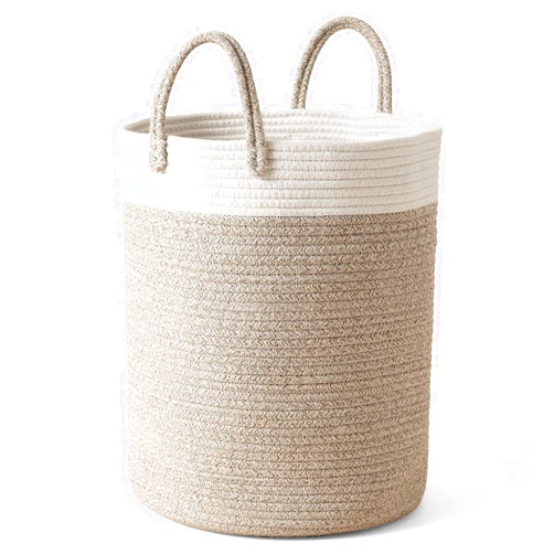 LA JOLIE MUSE Woven Basket Rope Storage Baskets - Large Cotton Organizer 16 x 14 x 14 Inches, Basket for Baby Blanket, Kids Toy Nursery Laundry Basket