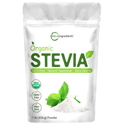 Micro Ingredients Pure Organic Stevia Powder, 1 Pound (2,837 Servings), Highest Grade Stevia Green Leaf Extract Reb-A | Reduced Bitter Aftertaste | 0 Calorie, Natural Sweetener, Sugar Alternative, Keto Friendly