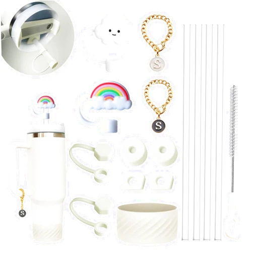 WowGood 16PCS Stanley Cup Accessories Set Includes Silicone Spill Proof Stopper, Stanley Straw Cover, Protective Silicone Boot, Letter Charm Accessories, Resuable Straws for 30 & 40oz Stanley Tumbler