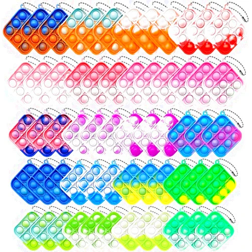 GooKit 60Pcs Christmas Mini Pop Push Keychain Fidget Toy Pack, Mini Pop Push Bubble Fidget Sensory Toys, Toys for Kids Adult Gifts