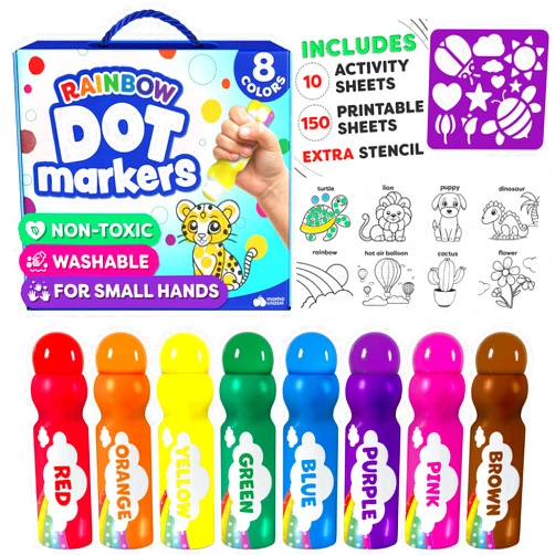 Momo & Nashi Dot Markers For Toddlers 1-3 - Dot Art Paints Washable For Kids - Includes Printed & PDF Coloring Sheets - Toddler Arts And Crafts - Preschool Learning Activities - Bingo Daubers For Toddlers 2-4