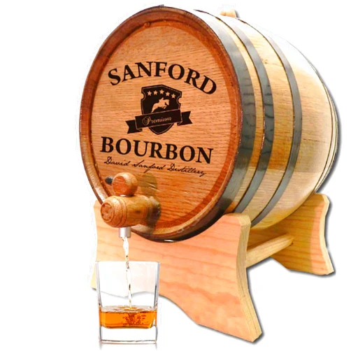 THOUSAND OAKS BARREL Personalized 1 Liter American Oak Whiskey Aging Barrel Dispenser with Stand, Bung and Spigot - Age Cocktails, Bourbon, Rum, Tequila, Beer, Wine Mead - 1L Laser Engraved Custom Bourbon Barrels (B400)