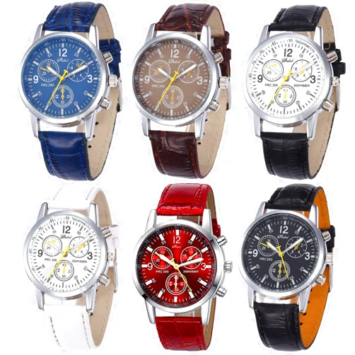 Yunanwa 6 Pack Men's Leather Quartz Watch Geneva Casual Dress Wrist Band Watches Wholesale Lots Set Men Watches Pack (6pcs-C005)
