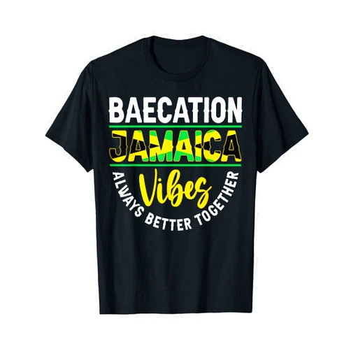 Jamaica Baecation Couples Trip Co Tee Unisex Adults Black Vacation T-Shirt Small V-Neck Short Sleeve