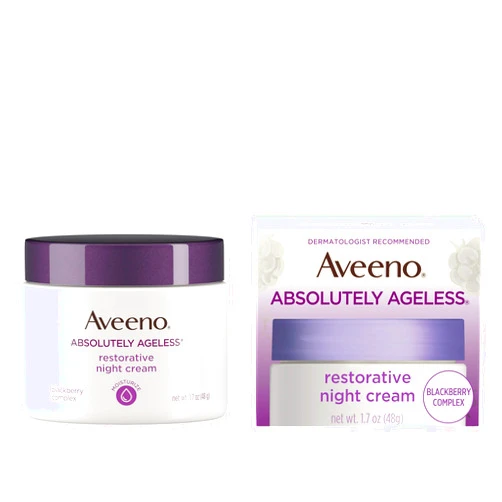 Aveeno Absolutely Ageless Restorative Night Cream Facial Moisturizer with Antioxidant-Rich Blackberry Complex, Vitamin C & E, Hypoallergenic, Non-Greasy & Non-Comedogenic, 1.7 fl. oz