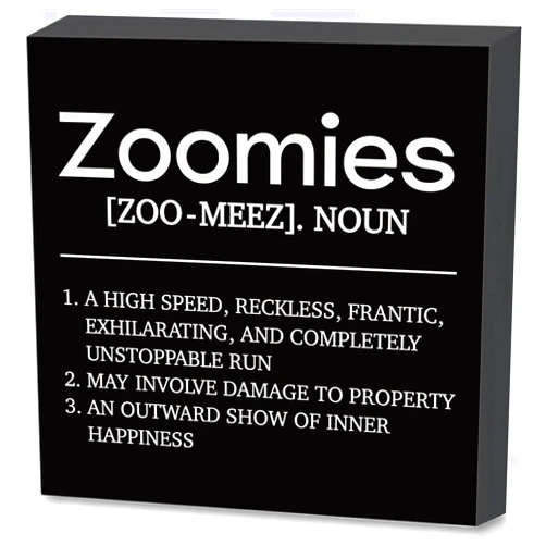 Arosedmo Dog Theme Black Wood Box Sign Zoomies Definition Desk Decor Rustic Wooden Block Sign for Home Office Table Decor, Wall Art Sign Home Living Room Shelf Table Decoration (6×6 Inch)