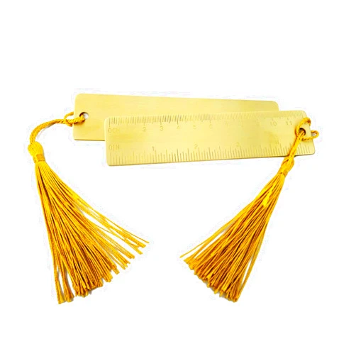 Honbay 2PCS Gold Brass Straight Rulers Metal Copper Bookmarks with Tassels for Home School Library or Travel (5 Inch)
