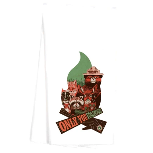 Lantern Press Smokey Bear and Woodland Creatures, Only You Can Prevent Wildfires, (100% Cotton Tea Towel, Decorative Hand Towel, Kitchen and Home)