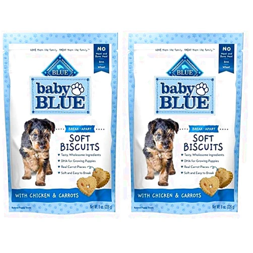 Blue Buffalo Baby Blue Soft Biscuits with DHA, Natural Dog Treats for Puppies, Great for Training, with Chicken & Carrots, 8-oz. Bag (Pack of 2)