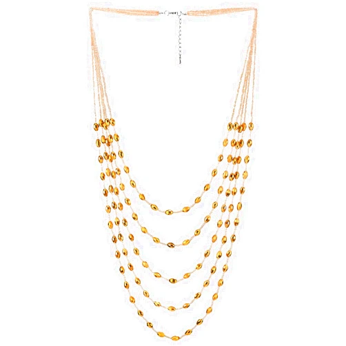 COOLSTEELANDBEYOND Oval Beads Statement Necklace Multi-Strand Long Chains with Crystal Charm Pendant