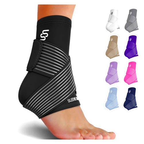 SS SLEEVE STARS Sleeve Stars Ankle Brace for Sprained Ankle, Plantar Fasciitis Relief Achilles Tendonitis Brace, Ankle Support for Women & Men with Strap, Heel Protector Wrap for Pain & Compression (Single/Black)