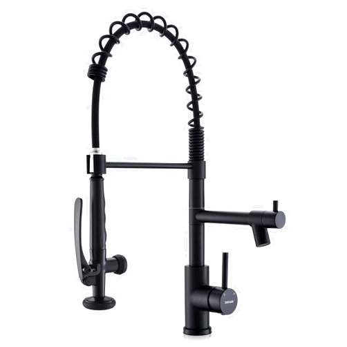 WEWE Black Kitchen Faucet with Pull Down Sprayer, Kitchen Sink Faucet with Pot Filler Single Handle Commercial High Arc Stainless Steel Matte Black for Bar Laundry RV Utility Sink