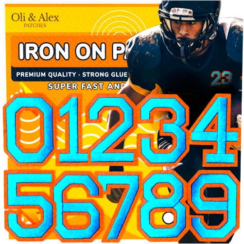 Oli and Alex Iron On Patches 2.4 inch - 10 pcs of Patches Numbers for Clothing - Super Glue - No sew Needed - Embroidery Patch Football Team School University - DIY Number Appliques Blue Color