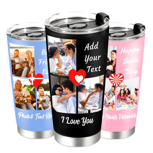 Flpoxzd Personalized Tumbler with Pictures Text, Custom Photo Stainless Steel Coffee Tumbler, Coffee Travel Mug Cup 20 Oz Custom Gifts for Fathers Day Christmas Birthday for Dad Mom Kids