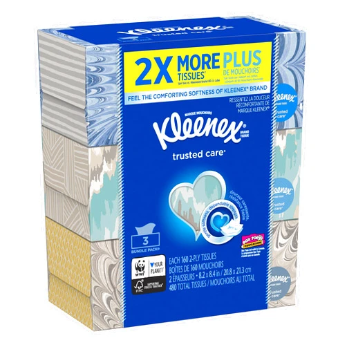 Kleenex Everyday Facial Tissues, 160 Tissues per Flat Box, 3 count