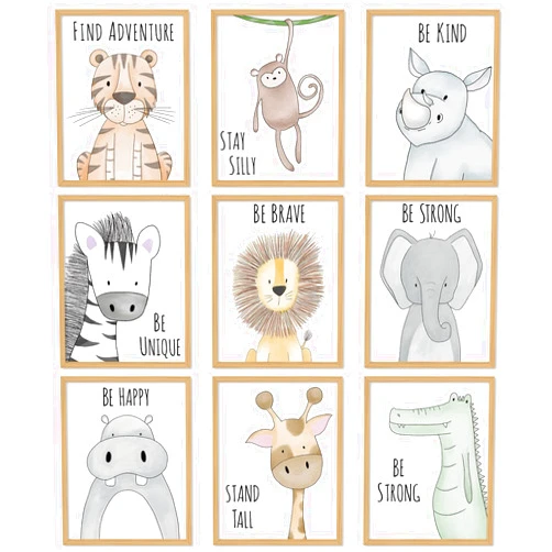 Whaline 9Pcs Baby Safari Nursery Wall Decor Inspirational Quotes Paper Print Lion Elephant Tiger Art Posters Watercolor Animal Painting Picture for Nursery Baby Children's Room, 8 x 10 Inch (Unframed)