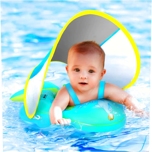 Balhvit No Flip Over Baby Pool Float with Canopy UPF50+ Sun Protection, Inflatable Baby Float with Sponge Safety Support Bottom, Fun Gifts Water Toys Accessories Baby Swim Floats for Pool 3-36 Months