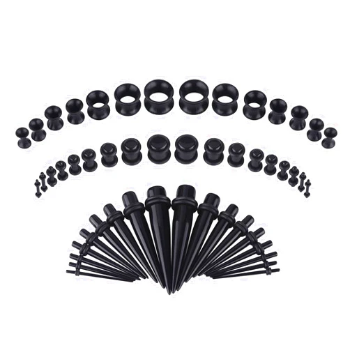 LBZ4ZUONISP 52PCS Gauges Stretching Kit 14G-12MM Acrylic Tapers and Plugs + Silicone Tunnels - Gauges for Ears Kit Ear Gauges Stretching Kit Expander Set Body Piercing Jewelry(Black)