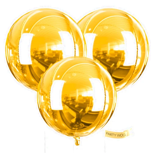 PartyWoo Gold Foil Balloons, 3 pcs 50 Inch Round Foil Balloons, Giant 4D Foil Balloons and Ribbon, Large Mylar Balloons, Balloons for Birthday Decorations, Wedding Decorations, Party Decorations