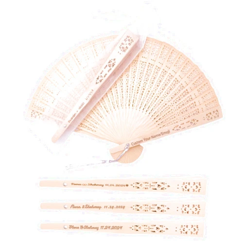 WINSD 100Pcs Wedding Fans Personalized Folding Hand Fans Custom Sandalwood Wedding Fans with Organza Bags Wedding Party Favor Abanicos De Mano Wedding Fans for Guests (100)