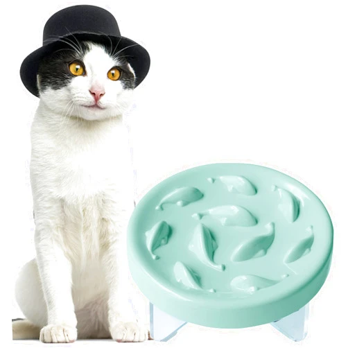 Cilkus Slow Feeder Bowl for Cats and Small Dogs,Cilkus Fish Pool Design, Fun Interactive Bloat Stop Puzzle Feeder Bowl Healthy Eating Diet Made of Melamine Food Grade Material Dishwasher Safe (Green)