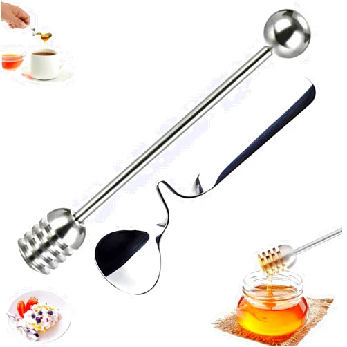 Tomuvpzn Stainless Steel Honey Spoons and Dipper, 2PCS Stirrer Server, Spiral Sugar Spoon, Iced Tea Spoon, Coffee Spoons