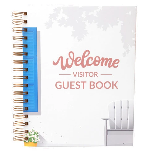 Paper 'n Such Guest Book for Rental House - Vacation Home - Short Term Rentals, Host Essentials, Spiral Hardcover Welcome Log for Airbnbs- 200 Pages (White/Blue)