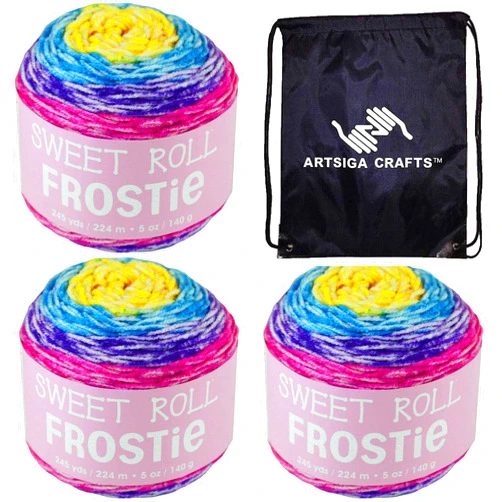 Premier Yarns Sweet Roll Frostie Slushie 1119-05 (3-Skeins - Same Dye Lot) Worsted Medium #4 Acrylic Yarn for Crocheting and Knitting with Project Bag
