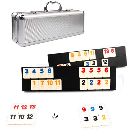 KAILE 106 Rummy Tiles Game, Rummy Cube Sets Travel Game Outlasting Color with Aluminum Case & 4 Anti-Skid Durable Trays,2-4 palyers