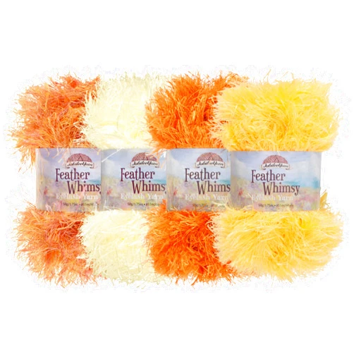 BambooMN JubileeYarn Feather Whimsy Eyelash Yarn - 50g/Skein Fine Polyester Fur - Shades of Orange - 4 Skeins